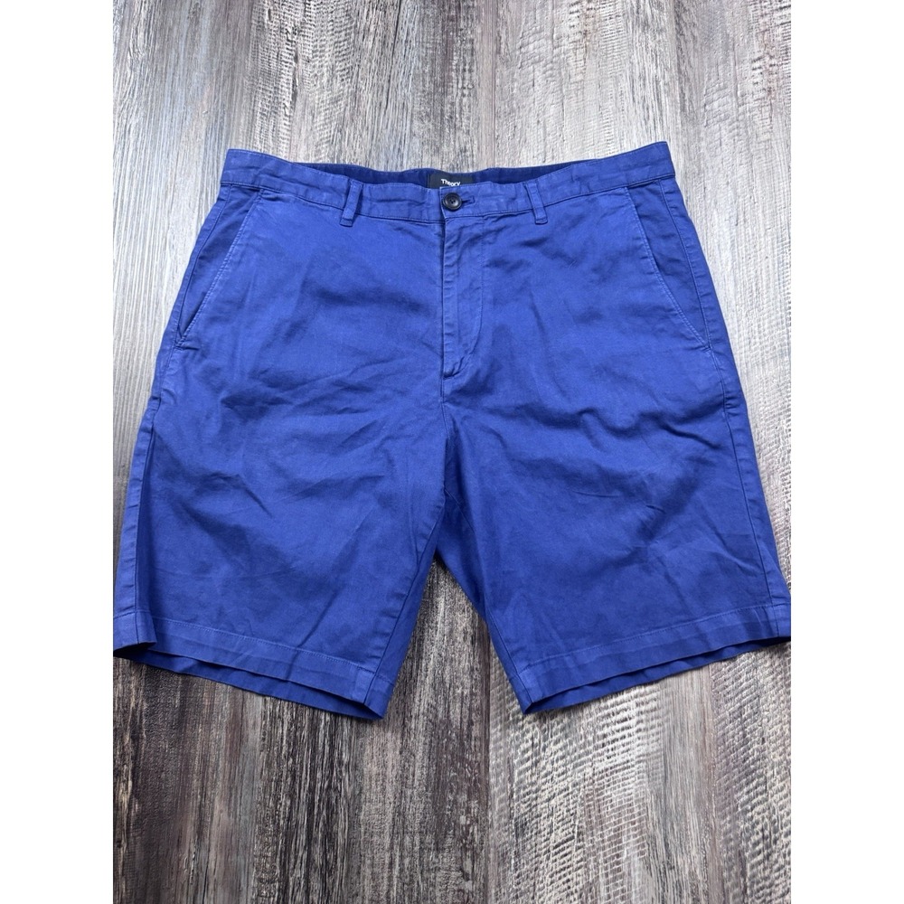 Theory Zaine Patton Chino Shorts Mens 31 Blue Stretch 8" Inseam Casual